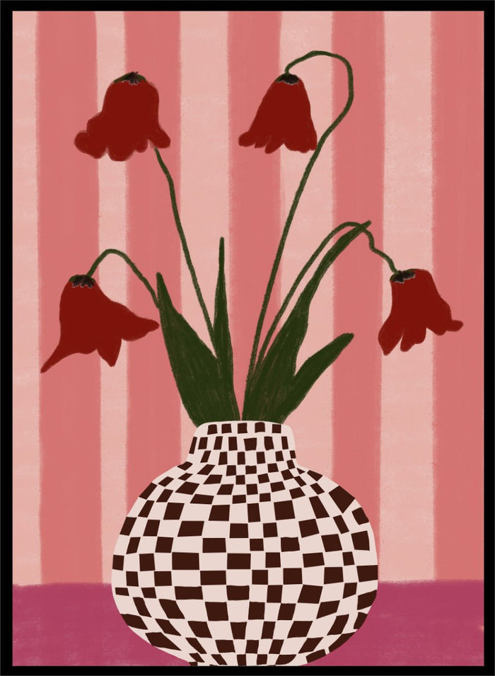 The Art Concept - Whimsical Flowers Checkered Vase Art Print_Sugar & Canvas_The Art Concept