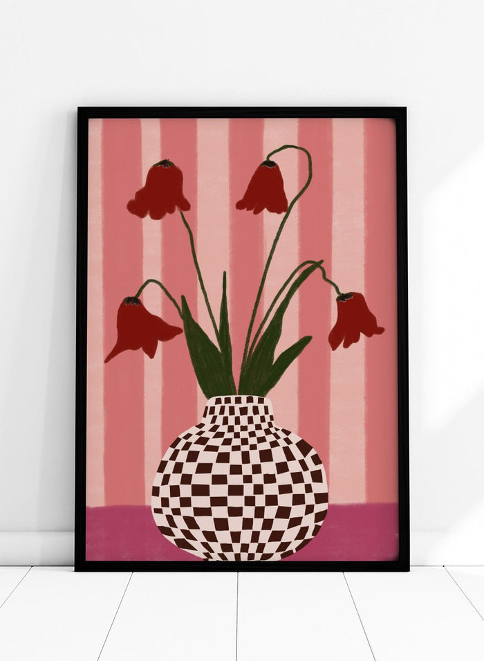 The Art Concept - Whimsical Flowers Checkered Vase Art Print_Sugar & Canvas_The Art Concept