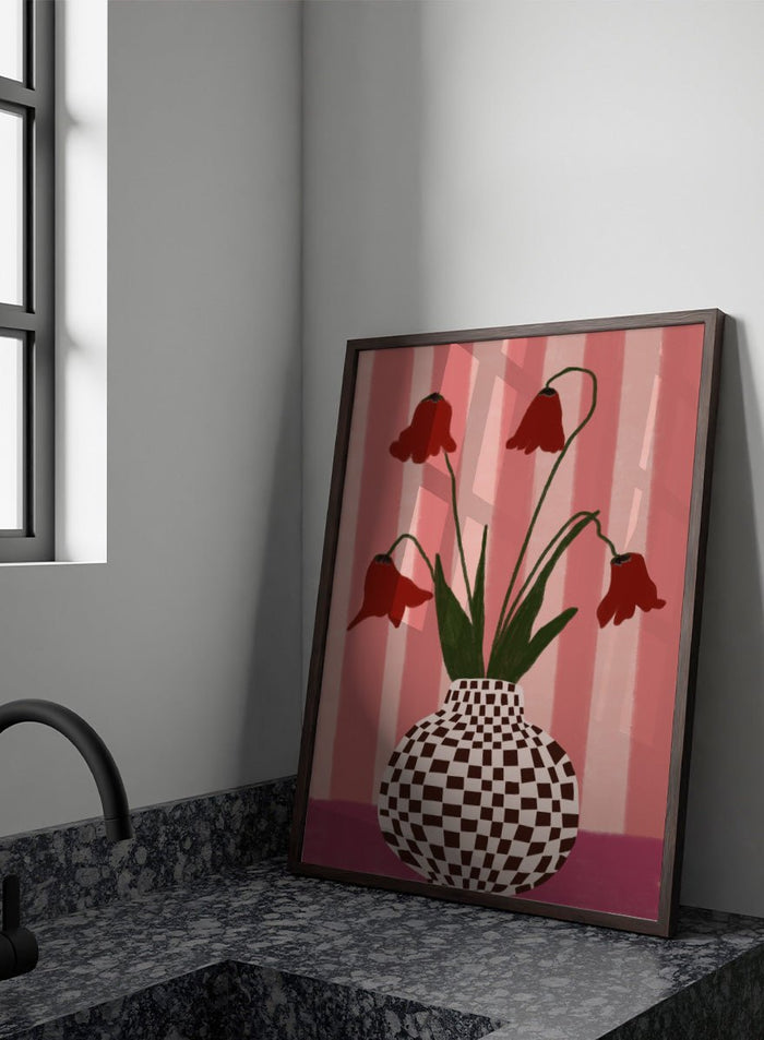 The Art Concept - Whimsical Flowers Checkered Vase Art Print_Sugar & Canvas_The Art Concept