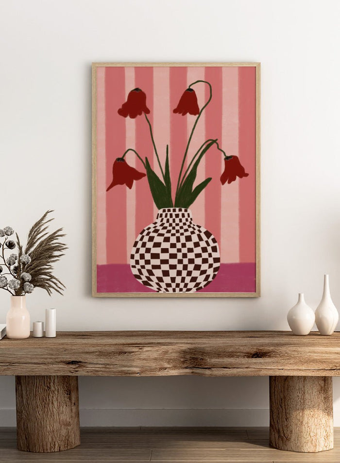 The Art Concept - Whimsical Flowers Checkered Vase Art Print_Sugar & Canvas_The Art Concept
