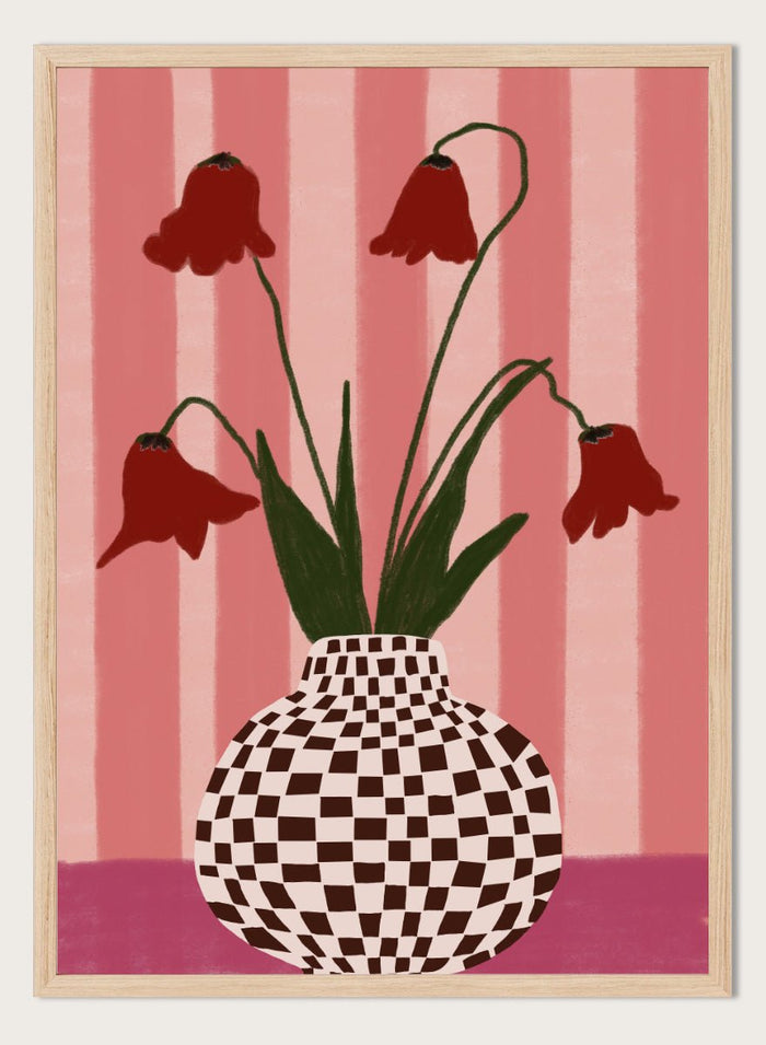 The Art Concept - Whimsical Flowers Checkered Vase Art Print_Sugar & Canvas_The Art Concept