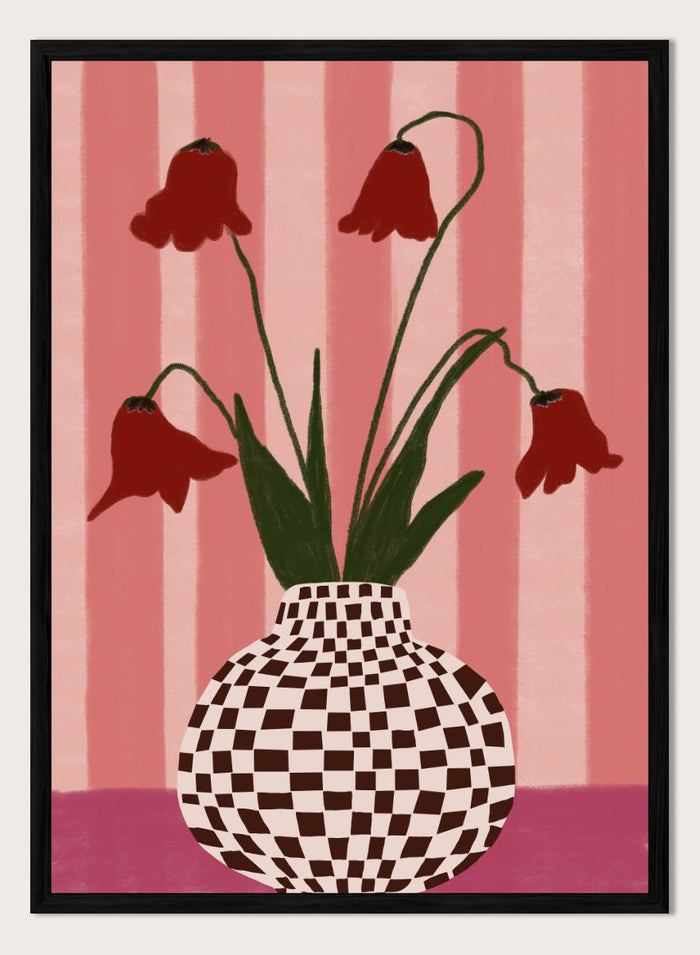 The Art Concept - Whimsical Flowers Checkered Vase Art Print_Sugar & Canvas_The Art Concept