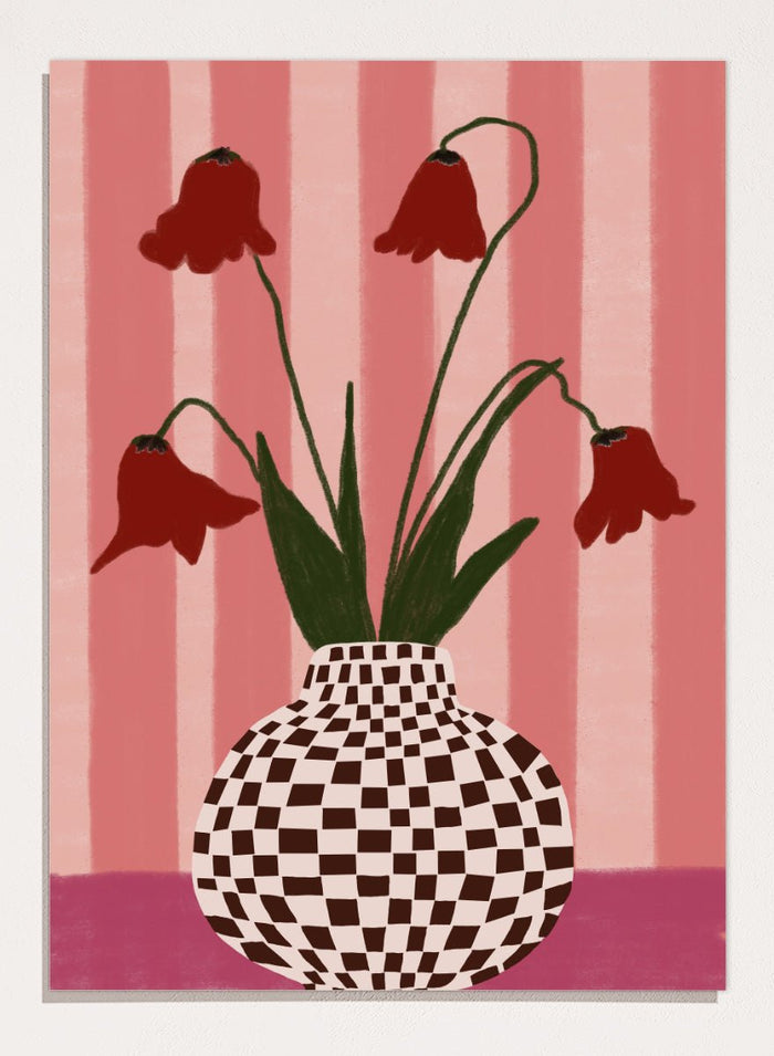 The Art Concept - Whimsical Flowers Checkered Vase Art Print_Sugar & Canvas_The Art Concept
