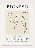 Featuring Pablo Picasso's Artwork The Camel (Esquisse D'un Chameau), this signed serigraph wall art print showcases outline of a camel sketch line drawing against colorful background. Featuring abstract one line art, this vintage exhibition poster from Musée d'Orsay is perfect for any boho, retro, minimalist space.