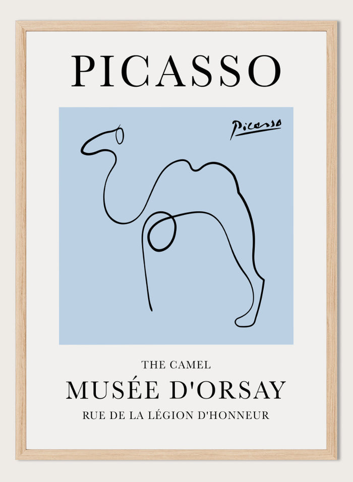 Featuring Pablo Picasso's Artwork The Camel (Esquisse D'un Chameau), this signed serigraph wall art print showcases outline of a camel sketch line drawing against colorful background. Featuring abstract one line art, this vintage exhibition poster from Musée d'Orsay is perfect for any boho, retro, minimalist space.