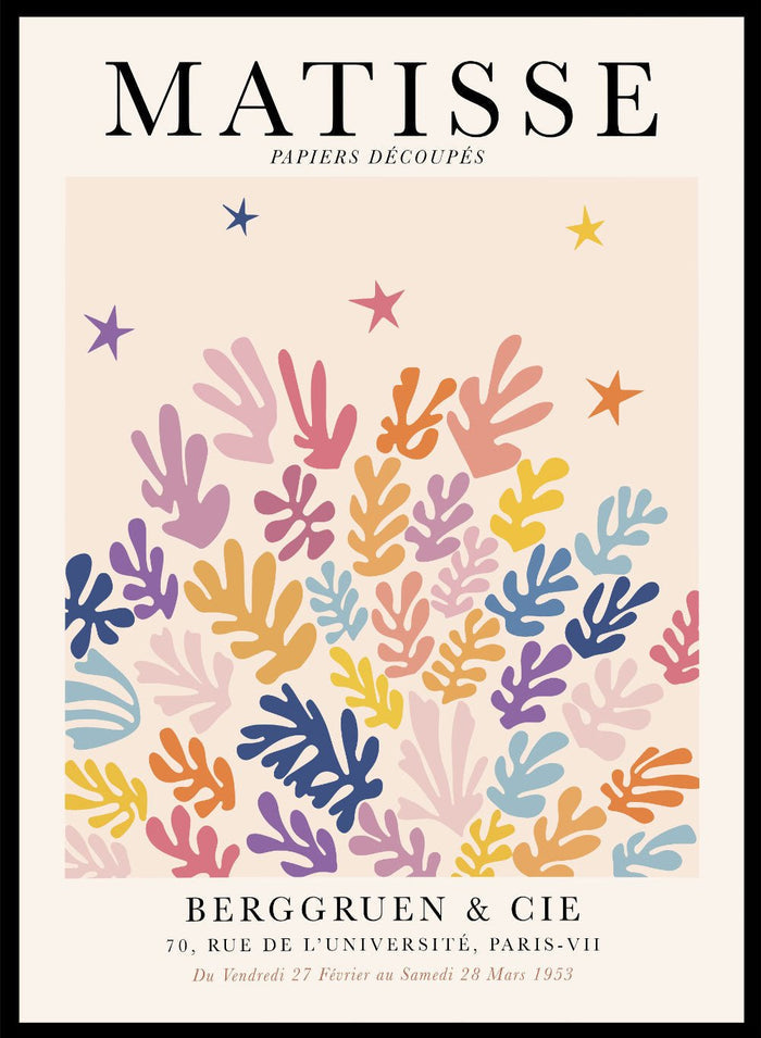 This Cut-Outs inspired fine art print brings together all the things people love about Henri Matisse: bold shapes, playful color, and an easy, upbeat mood. The layered organic forms feel lively without being busy, and the soft background keeps everything light and modern. This is the kind of artwork that makes your wall feel happier the moment it goes up.
