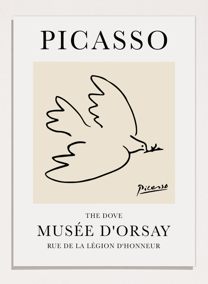 Inspired by Pablo Picasso's Artwork Dove of Peace 1949 (L'art et la paix), this signed lithograph wall art print showcases an illustration of dove birds against a colorful background. Featuring abstract one line art graphic, this vintage exhibition poster from Tate Gallery is perfect for any boho, retro, minimalist space.