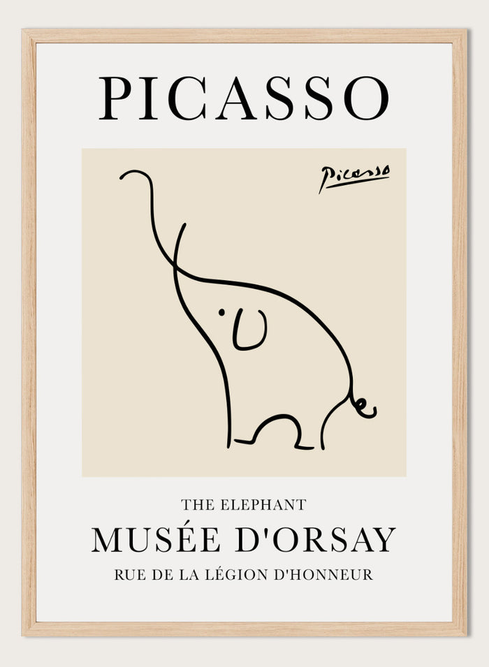 Featuring Pablo Picasso's Artwork The Elephant (Esquisse D'éléphant), this signed serigraph wall art print showcases outline of an elephant sketch line drawing against colorful background. Featuring abstract one line art, this vintage exhibition poster from Musée d'Orsay is perfect for any boho, retro, minimalst space.