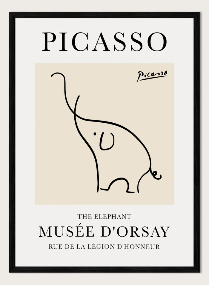 Featuring Pablo Picasso's Artwork The Elephant (Esquisse D'éléphant), this signed serigraph wall art print showcases outline of an elephant sketch line drawing against colorful background. Featuring abstract one line art, this vintage exhibition poster from Musée d'Orsay is perfect for any boho, retro, minimalst space.