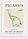 Featuring Pablo Picasso's Artwork The Elephant (Esquisse D'éléphant), this signed serigraph wall art print showcases outline of an elephant sketch line drawing against colorful background. Featuring abstract one line art, this vintage exhibition poster from Musée d'Orsay is perfect for any boho, retro, minimalst space.