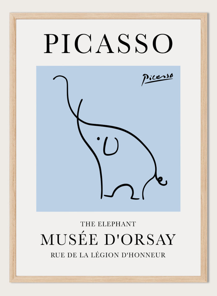 Featuring Pablo Picasso's Artwork The Elephant (Esquisse D'éléphant), this signed serigraph wall art print showcases outline of an elephant sketch line drawing against colorful background. Featuring abstract one line art, this vintage exhibition poster from Musée d'Orsay is perfect for any boho, retro, minimalst space.