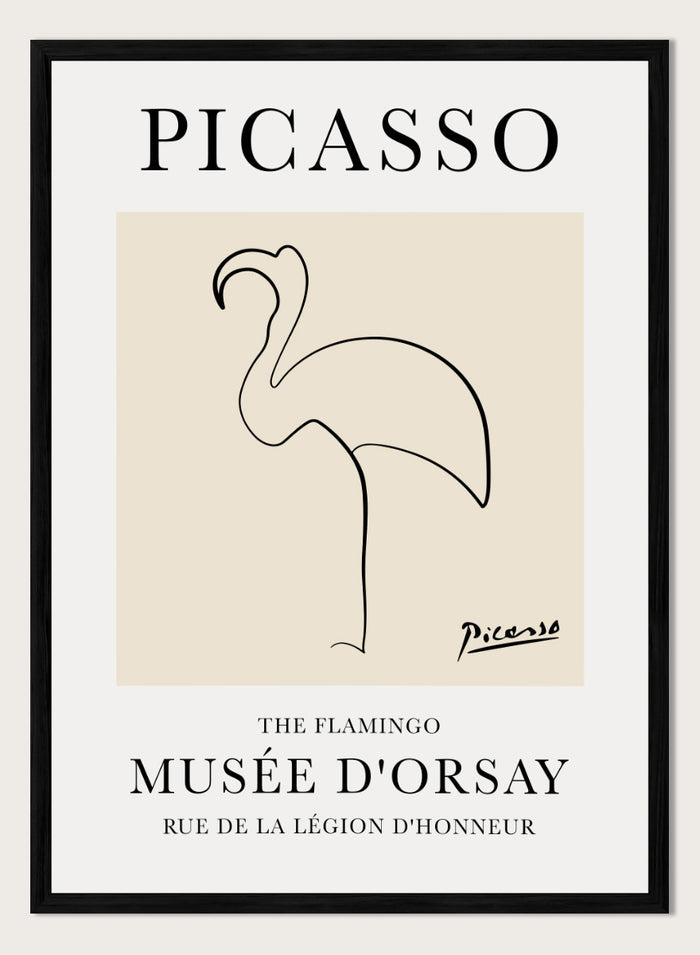 Featuring Pablo Picasso's Artwork The Flamingo (Esquisse D'une Flamand), this signed serigraph wall art print showcases outline of a flamingo sketch line drawing against colorful background. Featuring abstract one line art, this vintage exhibition poster from Musée d'Orsay is perfect for any boho, retro, minimalist space.