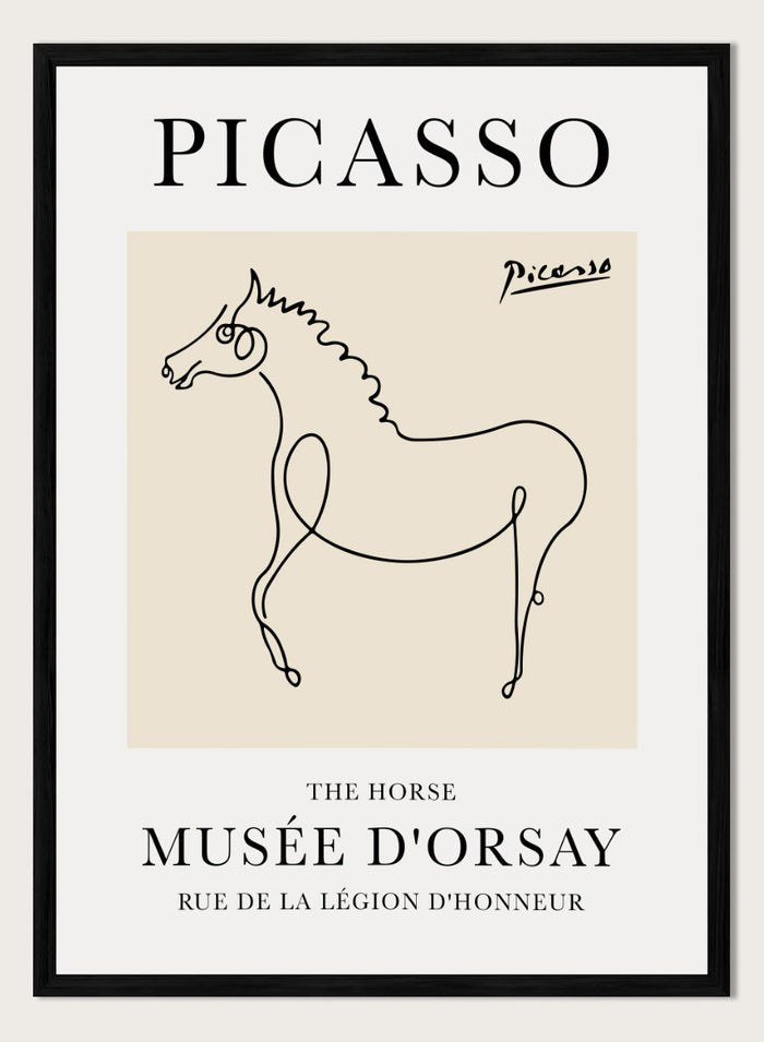 Featuring Pablo Picasso's Artwork The Horse (Esquisse D'un Cheval), this signed serigraph wall art print showcases outline of a horse sketch line drawing against colorful background. Featuring abstract one line art, this vintage exhibition poster from Musée d'Orsay is perfect for any boho, retro, minimalist space.