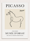 Featuring Pablo Picasso's Artwork The Horse (Esquisse D'un Cheval), this signed serigraph wall art print showcases outline of a horse sketch line drawing against colorful background. Featuring abstract one line art, this vintage exhibition poster from Musée d'Orsay is perfect for any boho, retro, minimalist space.