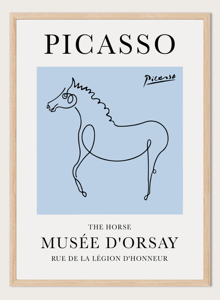 Featuring Pablo Picasso's Artwork The Horse (Esquisse D'un Cheval), this signed serigraph wall art print showcases outline of a horse sketch line drawing against colorful background. Featuring abstract one line art, this vintage exhibition poster from Musée d'Orsay is perfect for any boho, retro, minimalist space.