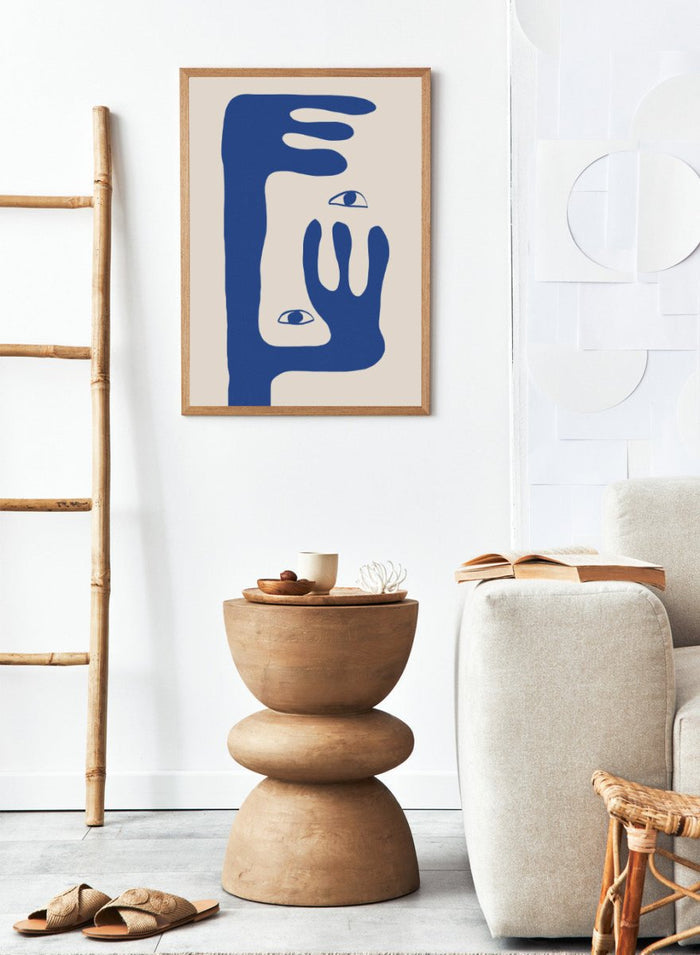 Abstract face art print by The MIUUS Studio featuring bold blue shapes and minimalist design. Contemporary modern wall art poster with graphic abstract portrait.