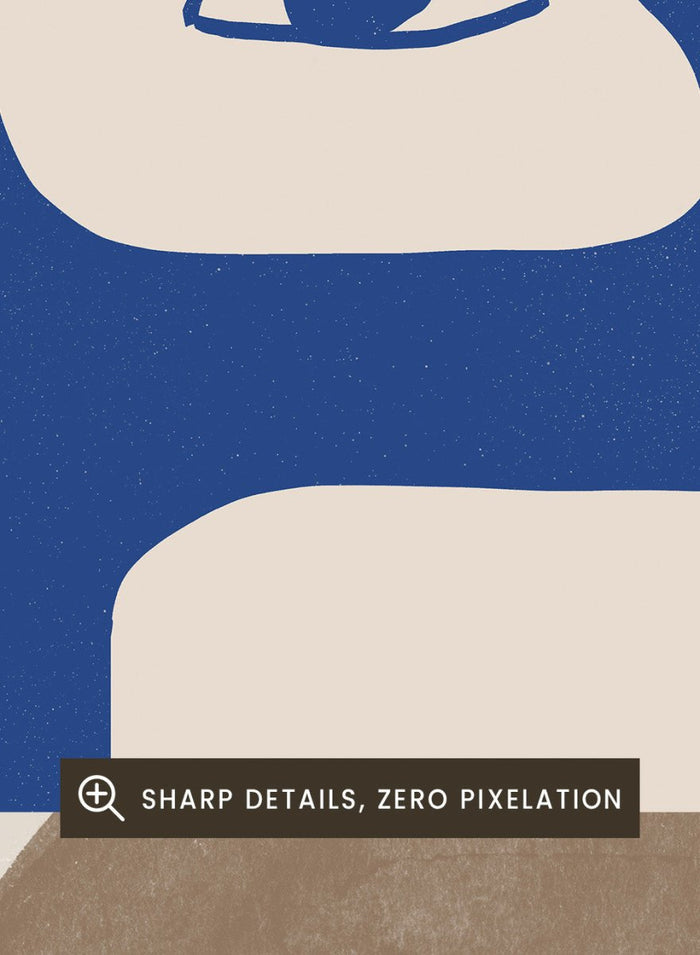 Abstract face art print by The MIUUS Studio featuring bold blue shapes and minimalist design. Contemporary modern wall art poster with graphic abstract portrait.