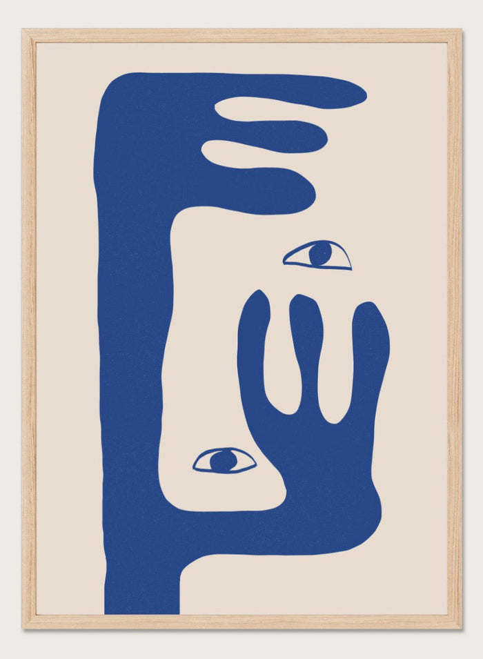 Abstract face art print by The MIUUS Studio featuring bold blue shapes and minimalist design. Contemporary modern wall art poster with graphic abstract portrait.
