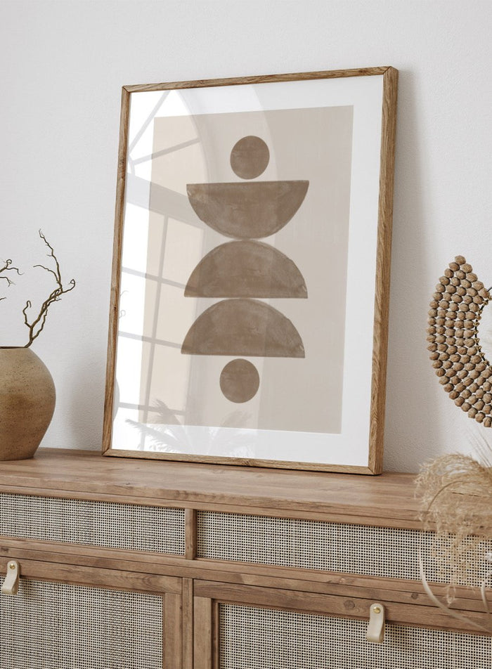 Minimal geometric art print by The MIUUS Studio featuring abstract shapes in warm neutral tones. Modern minimalist wall art poster with balanced geometric design.