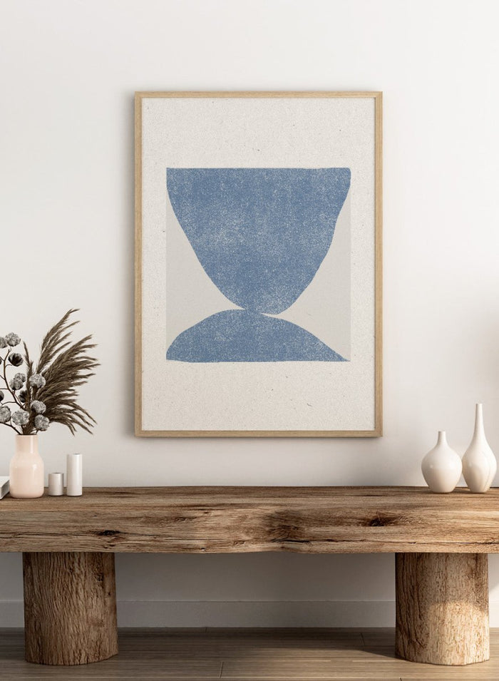 Blue Symmetry by The MIUUS Studio is a modern abstract art print exploring balance, minimal form, and texture. Officially licensed fine art poster with optional framing.