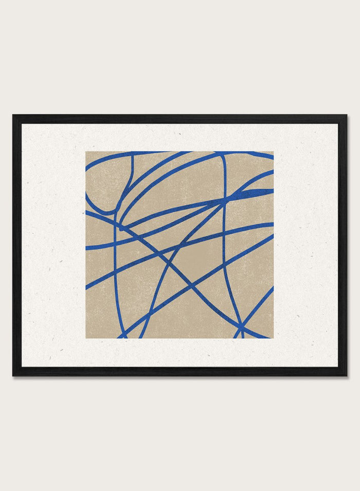 Abstract blue line art print by The MIUUS Studio. Modern minimalist wall art poster with bold blue lines, neutral tones, contemporary graphic abstract design.