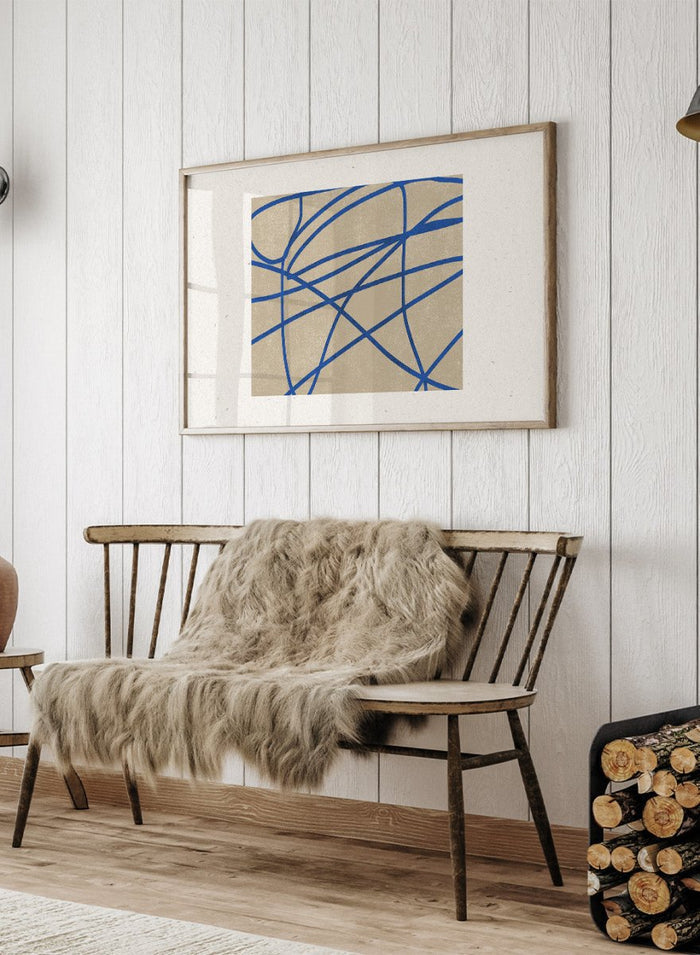 Abstract blue line art print by The MIUUS Studio. Modern minimalist wall art poster with bold blue lines, neutral tones, contemporary graphic abstract design.
