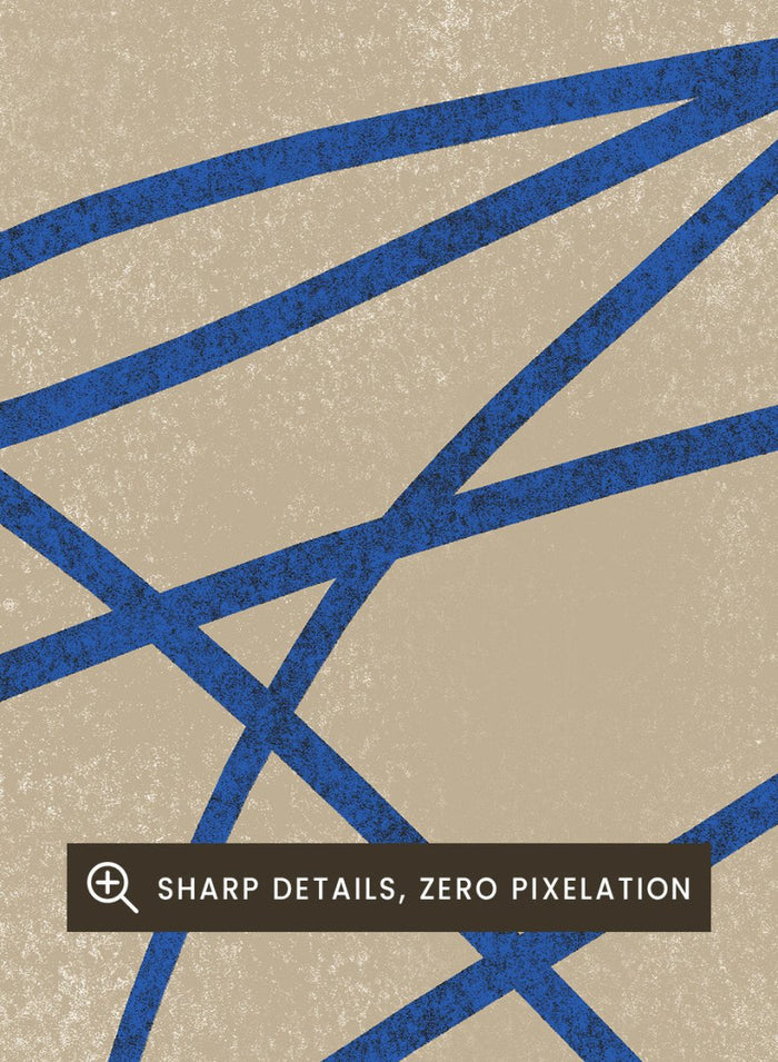 Abstract blue line art print by The MIUUS Studio. Modern minimalist wall art poster with bold blue lines, neutral tones, contemporary graphic abstract design.
