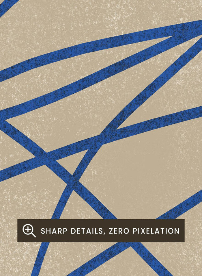 Abstract blue line art print by The MIUUS Studio. Modern minimalist wall art poster with bold blue lines, neutral tones, contemporary graphic abstract design.