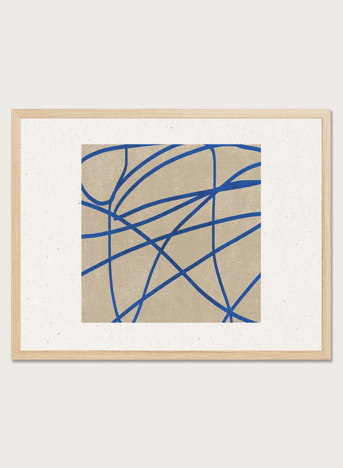 Abstract blue line art print by The MIUUS Studio. Modern minimalist wall art poster with bold blue lines, neutral tones, contemporary graphic abstract design.