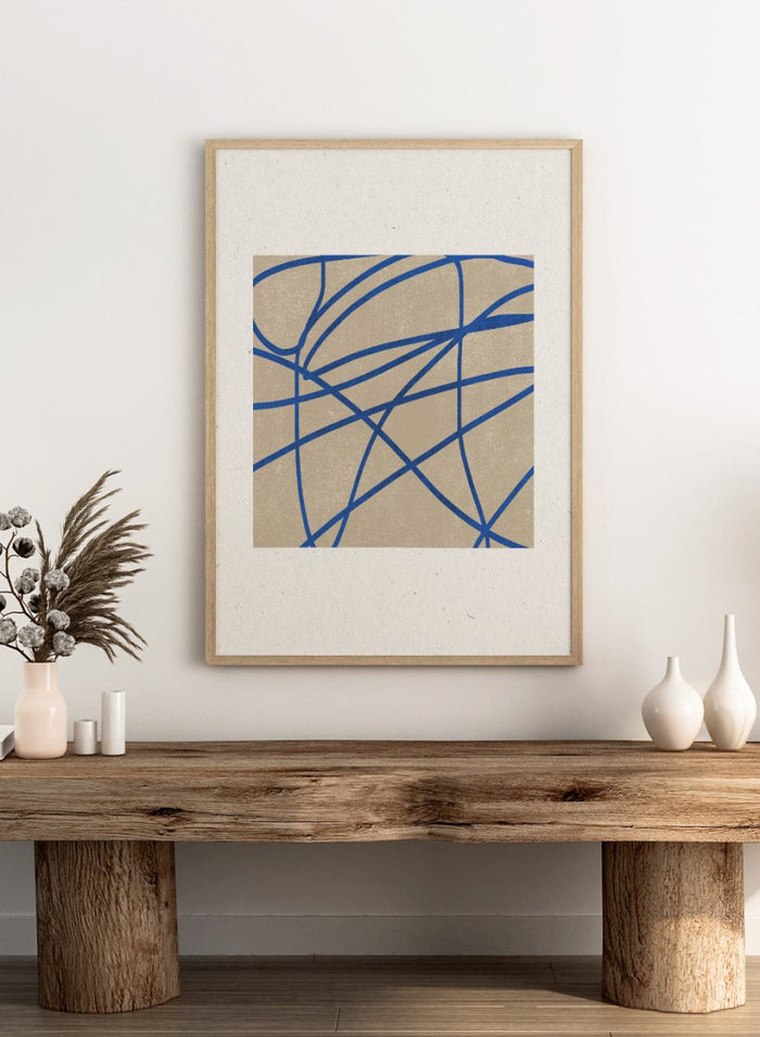 Abstract blue line art print by The MIUUS Studio. Modern minimalist wall art poster with bold blue lines, neutral tones, contemporary graphic abstract design.