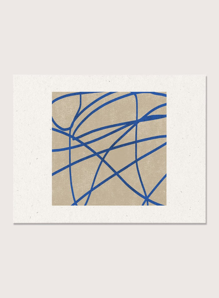 Abstract blue line art print by The MIUUS Studio. Modern minimalist wall art poster with bold blue lines, neutral tones, contemporary graphic abstract design.