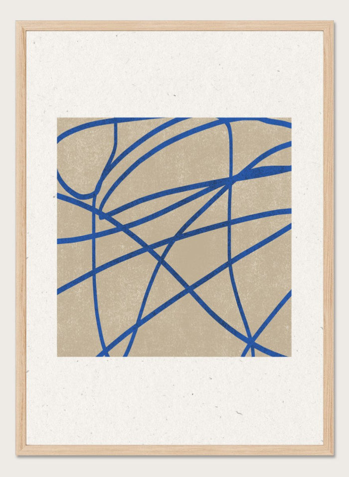 Abstract blue line art print by The MIUUS Studio. Modern minimalist wall art poster with bold blue lines, neutral tones, contemporary graphic abstract design.