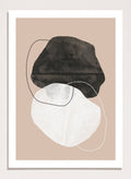 Abstract art piece with a black shape and white circle on a beige background. Earthy Abstractions by The MIUUS Studio is a minimalist abstract art print and wall poster featuring organic shapes, neutral tones, and modern textured design.