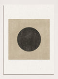 Black circle on beige background. Eclipse Silence by The MIUUS Studio is a minimalist abstract art print and wall poster featuring geometric shapes, neutral tones, and modern textured design.