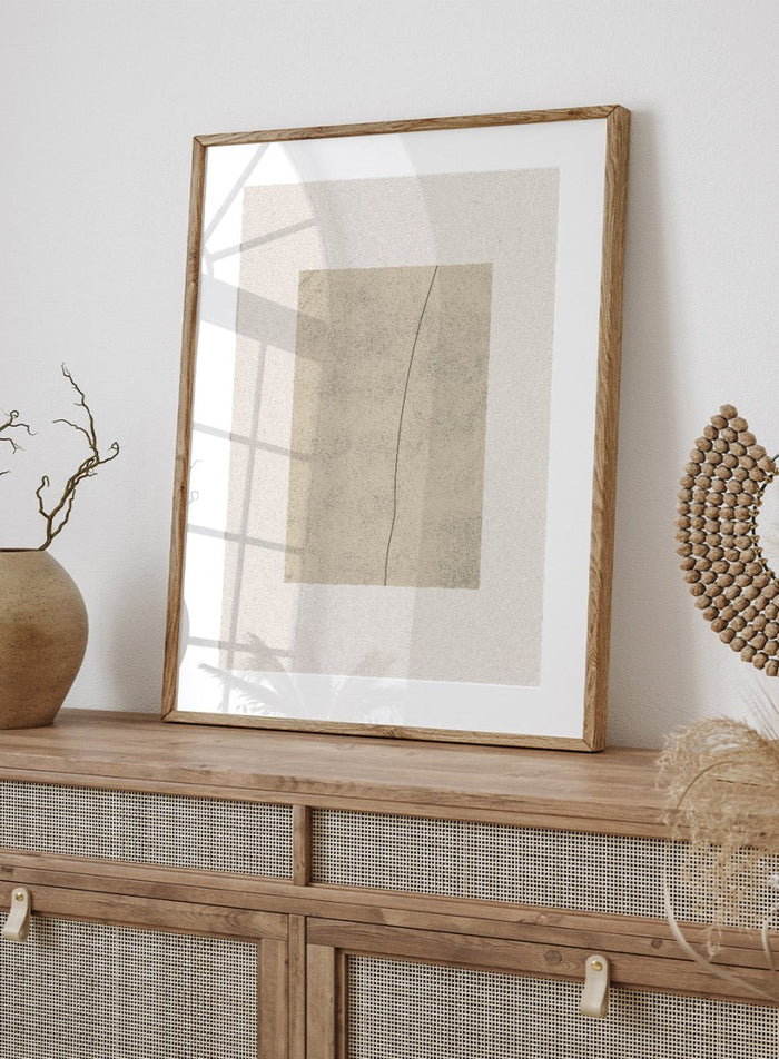 Minimalist abstract line art print by The MIUUS Studio. Modern beige wall art poster featuring soft textures, neutral tones, and contemporary simplicity.