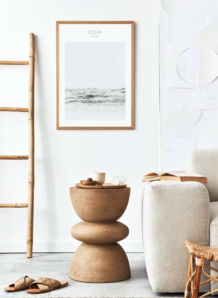 Black and white ocean wave with 'OCEAN Natura' text at the top. Endless Waves by The MIUUS Studio is a minimalist ocean photography art print and wall poster featuring soft waves, neutral tones, and modern coastal design.