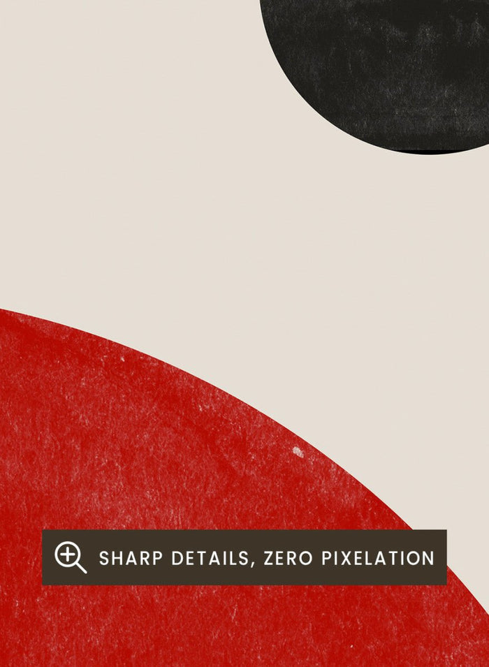 Minimalist abstract wall art print by The MIUUS Studio featuring bold red sun, line texture, and modern geometric design in calm neutral tones.