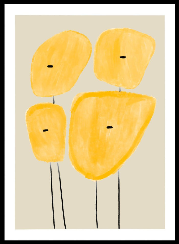 Abstract yellow plant art print by The MIUUS Studio. Minimalist modern wall art poster featuring geometric shapes, soft textures, and contemporary design.