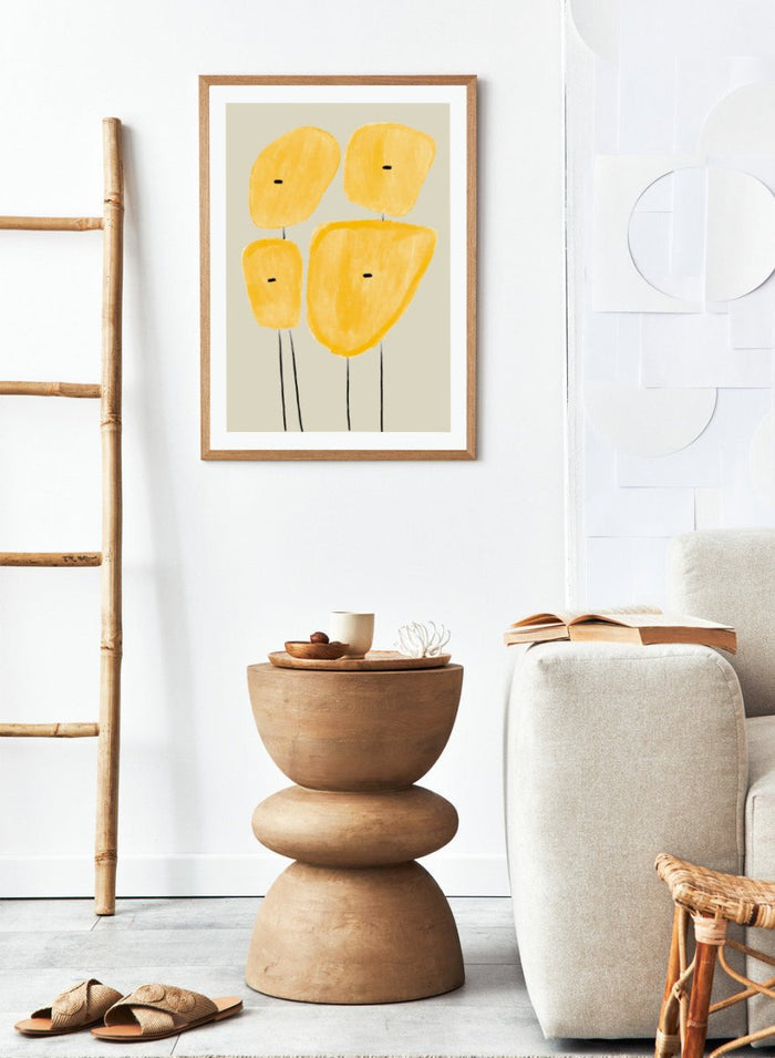 Abstract yellow plant art print by The MIUUS Studio. Minimalist modern wall art poster featuring geometric shapes, soft textures, and contemporary design.
