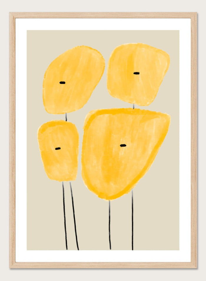 Abstract yellow plant art print by The MIUUS Studio. Minimalist modern wall art poster featuring geometric shapes, soft textures, and contemporary design.