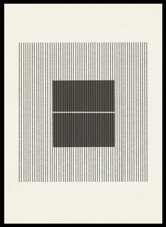 Black and white geometric design with lines and squares on a plain background. Line Harmony by The MIUUS Studio is a fine art print and wall poster featuring abstract linework, geometric balance, and minimalist black and white design.