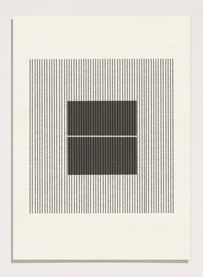 Black and white geometric design with lines and squares on a plain background. Line Harmony by The MIUUS Studio is a fine art print and wall poster featuring abstract linework, geometric balance, and minimalist black and white design.