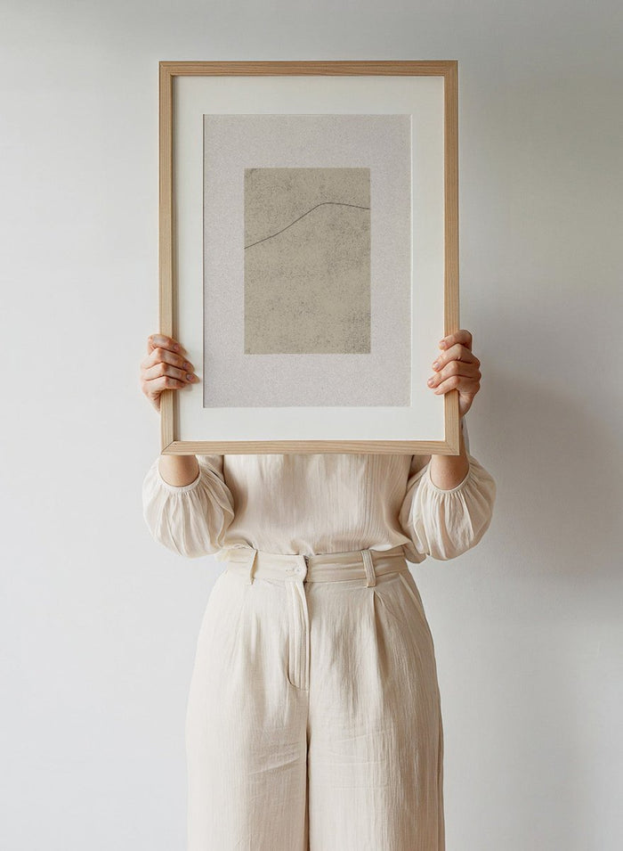 Minimal abstract line art print by The MIUUS Studio. Neutral beige wall art poster with modern graphic design, soft texture, contemporary abstract art print.