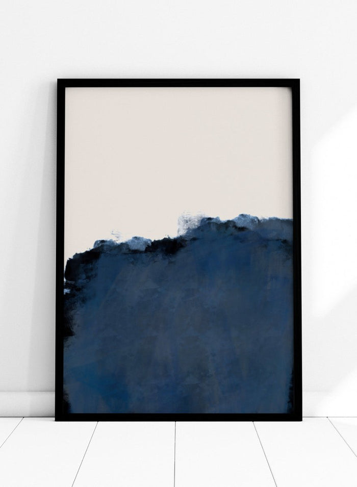 Abstract blue wall art print by The MIUUS Studio. Modern minimalist poster featuring deep navy tones, soft textures, and contemporary abstract design.