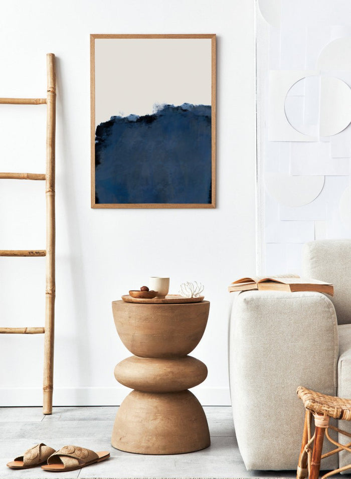 Abstract blue wall art print by The MIUUS Studio. Modern minimalist poster featuring deep navy tones, soft textures, and contemporary abstract design.
