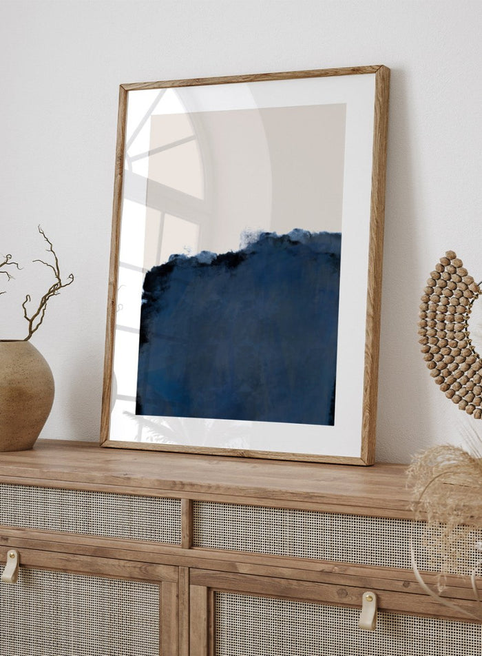 Abstract blue wall art print by The MIUUS Studio. Modern minimalist poster featuring deep navy tones, soft textures, and contemporary abstract design.