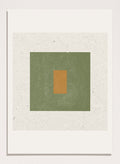 Abstract art with a green square and a smaller brown rectangle on a textured beige background. Minimalist Harmony by The MIUUS Studio is a minimalist abstract art print and wall poster featuring geometric shapes, neutral tones, and modern textured design.