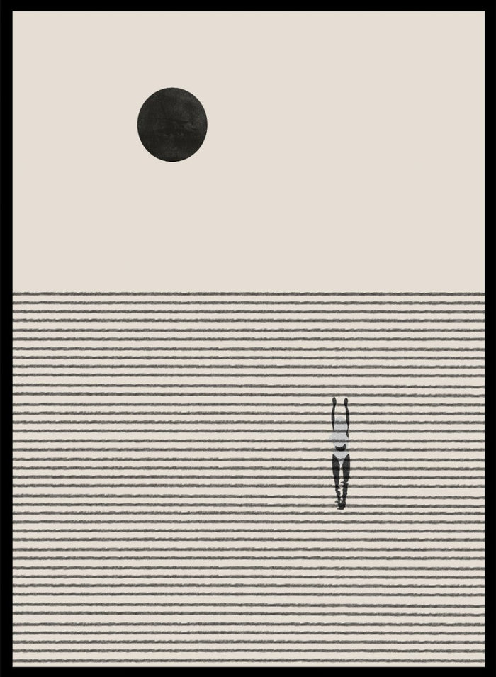 Minimalist abstract wall art print by The MIUUS Studio. Contemporary poster with line texture, celestial motif, and calm neutral tones.