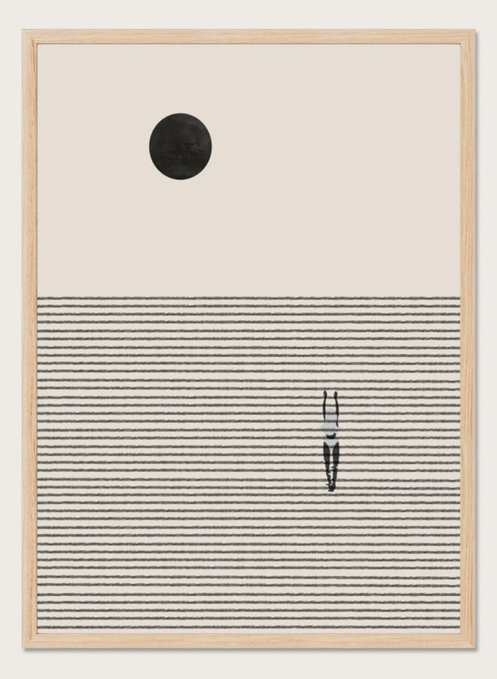 Minimalist abstract wall art print by The MIUUS Studio. Contemporary poster with line texture, celestial motif, and calm neutral tones.