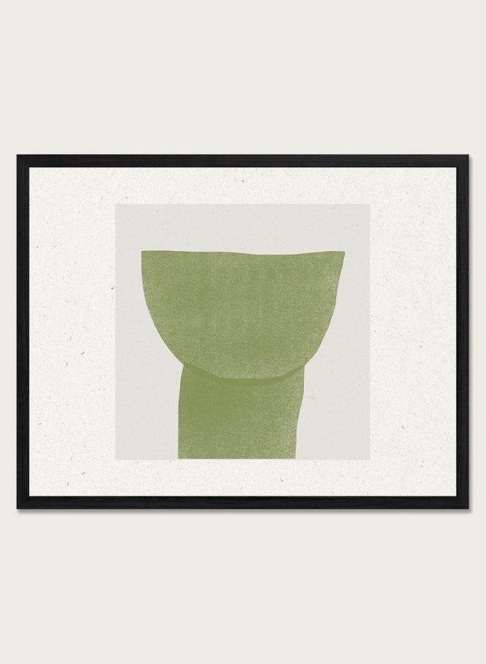 Verdant Tranquility art print by The MIUUS Studio. Minimalist abstract wall art poster in soft green tones, contemporary graphic design, fine art print.